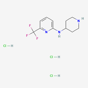 molecular formula C11H17Cl3F3N3 B2471583 N-(Piperidin-4-yl)-6-(trifluoromethyl)pyridin-2-amine trihydrochloride CAS No. 1707361-84-9