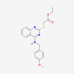 molecular formula C20H21N3O3S B2471661 ethyl 2-[(4-{[(4-methoxyphenyl)methyl]amino}quinazolin-2-yl)sulfanyl]acetate CAS No. 688355-42-2