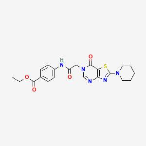 molecular formula C21H23N5O4S B2471667 ethyl 4-{2-[7-oxo-2-(piperidin-1-yl)-6H,7H-[1,3]thiazolo[4,5-d]pyrimidin-6-yl]acetamido}benzoate CAS No. 1223994-79-3