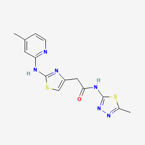 molecular formula C14H14N6OS2 B2471746 N-(5-methyl-1,3,4-thiadiazol-2-yl)-2-(2-((4-methylpyridin-2-yl)amino)thiazol-4-yl)acetamide CAS No. 1226429-43-1