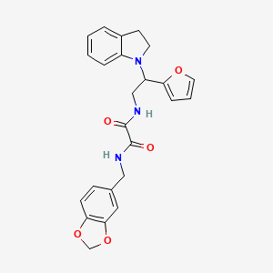 molecular formula C24H23N3O5 B2471747 N1-(benzo[d][1,3]dioxol-5-ylmethyl)-N2-(2-(furan-2-yl)-2-(indolin-1-yl)ethyl)oxalamide CAS No. 898416-34-7