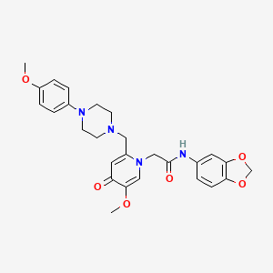 molecular formula C27H30N4O6 B2471755 N-(2H-1,3-benzodioxol-5-yl)-2-(5-methoxy-2-{[4-(4-methoxyphenyl)piperazin-1-yl]methyl}-4-oxo-1,4-dihydropyridin-1-yl)acetamide CAS No. 921479-38-1