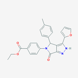 molecular formula C25H21N3O4 B247176 ethyl 4-(3-(2-furyl)-4-(4-methylphenyl)-6-oxo-4,6-dihydropyrrolo[3,4-c]pyrazol-5(1H)-yl)benzoate 