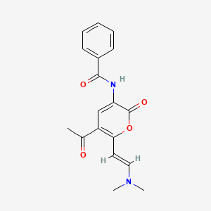 molecular formula C18H18N2O4 B2471769 N-{5-acetyl-6-[(E)-2-(dimethylamino)ethenyl]-2-oxo-2H-pyran-3-yl}benzamide CAS No. 181578-02-9