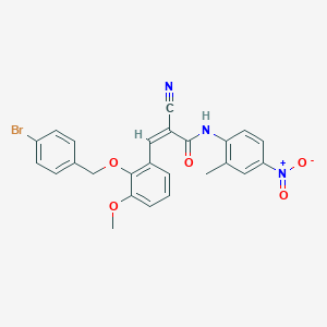 molecular formula C25H20BrN3O5 B2471812 (Z)-3-[2-[(4-Bromophenyl)methoxy]-3-methoxyphenyl]-2-cyano-N-(2-methyl-4-nitrophenyl)prop-2-enamide CAS No. 380478-10-4
