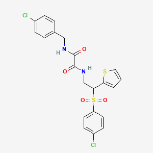 molecular formula C21H18Cl2N2O4S2 B2471826 N-[2-(4-chlorobenzenesulfonyl)-2-(thiophen-2-yl)ethyl]-N'-[(4-chlorophenyl)methyl]ethanediamide CAS No. 896318-56-2