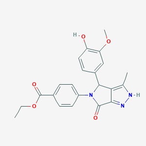 molecular formula C22H21N3O5 B247183 ethyl 4-(4-(4-hydroxy-3-methoxyphenyl)-3-methyl-6-oxo-4,6-dihydropyrrolo[3,4-c]pyrazol-5(1H)-yl)benzoate 