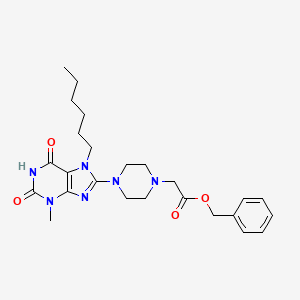 molecular formula C25H34N6O4 B2471846 benzyl 2-[4-(7-hexyl-3-methyl-2,6-dioxo-2,3,6,7-tetrahydro-1H-purin-8-yl)piperazin-1-yl]acetate CAS No. 898463-15-5