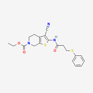 molecular formula C20H21N3O3S2 B2471847 ethyl 3-cyano-2-[3-(phenylsulfanyl)propanamido]-4H,5H,6H,7H-thieno[2,3-c]pyridine-6-carboxylate CAS No. 864927-11-7