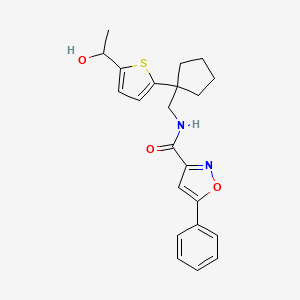 molecular formula C22H24N2O3S B2471863 N-((1-(5-(1-hydroxyethyl)thiophen-2-yl)cyclopentyl)methyl)-5-phenylisoxazole-3-carboxamide CAS No. 2034500-19-9