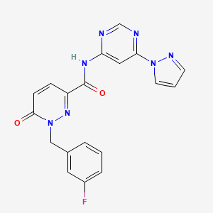 molecular formula C19H14FN7O2 B2471865 N-(6-(1H-pyrazol-1-yl)pyrimidin-4-yl)-1-(3-fluorobenzyl)-6-oxo-1,6-dihydropyridazine-3-carboxamide CAS No. 1428379-67-2