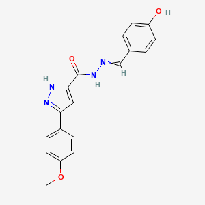 molecular formula C18H16N4O3 B2471878 N'-(4-hydroxybenzylidene)-3-(4-methoxyphenyl)-1H-pyrazole-5-carbohydrazide CAS No. 305355-28-6