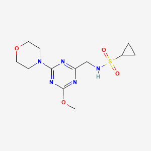 molecular formula C12H19N5O4S B2471899 N-((4-methoxy-6-morpholino-1,3,5-triazin-2-yl)methyl)cyclopropanesulfonamide CAS No. 2034271-53-7