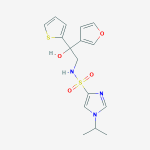molecular formula C16H19N3O4S2 B2471914 N-(2-(furan-3-yl)-2-hydroxy-2-(thiophen-2-yl)ethyl)-1-isopropyl-1H-imidazole-4-sulfonamide CAS No. 2034336-33-7