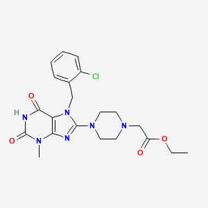molecular formula C21H25ClN6O4 B2471915 ethyl 2-(4-(7-(2-chlorobenzyl)-3-methyl-2,6-dioxo-2,3,6,7-tetrahydro-1H-purin-8-yl)piperazin-1-yl)acetate CAS No. 898427-97-9
