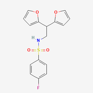 molecular formula C16H14FNO4S B2471917 N-(2,2-di(furan-2-yl)ethyl)-4-fluorobenzenesulfonamide CAS No. 2309804-35-9
