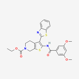 molecular formula C26H25N3O5S2 B2471974 ethyl 3-(1,3-benzothiazol-2-yl)-2-(3,5-dimethoxybenzamido)-4H,5H,6H,7H-thieno[2,3-c]pyridine-6-carboxylate CAS No. 864927-28-6