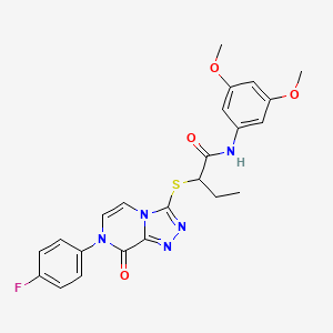 molecular formula C23H22FN5O4S B2471980 N-(3,5-dimethoxyphenyl)-2-{[7-(4-fluorophenyl)-8-oxo-7H,8H-[1,2,4]triazolo[4,3-a]pyrazin-3-yl]sulfanyl}butanamide CAS No. 1223896-13-6
