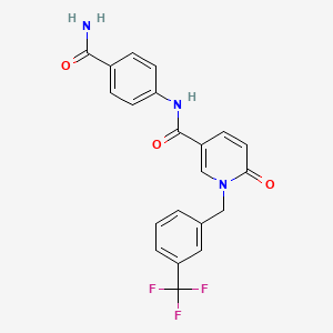 molecular formula C21H16F3N3O3 B2472005 N-(4-carbamoylphenyl)-6-oxo-1-{[3-(trifluoromethyl)phenyl]methyl}-1,6-dihydropyridine-3-carboxamide CAS No. 1004393-51-4