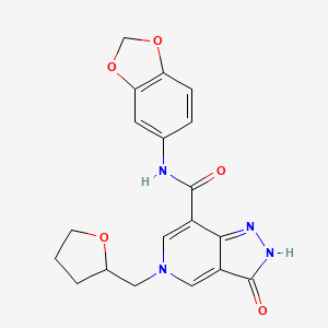 molecular formula C19H18N4O5 B2472011 N-(benzo[d][1,3]dioxol-5-yl)-3-oxo-5-((tetrahydrofuran-2-yl)methyl)-3,5-dihydro-2H-pyrazolo[4,3-c]pyridine-7-carboxamide CAS No. 1207046-47-6