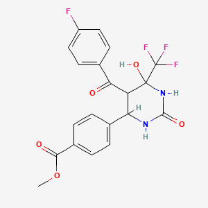 molecular formula C20H16F4N2O5 B2472026 Methyl 4-[5-(4-fluorobenzoyl)-6-hydroxy-2-oxo-6-(trifluoromethyl)-1,3-diazinan-4-yl]benzoate CAS No. 1005070-84-7