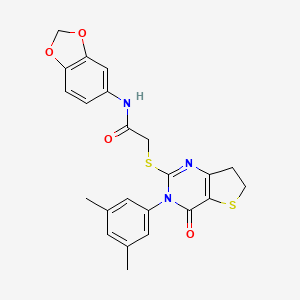 molecular formula C23H21N3O4S2 B2472229 N-(2H-1,3-benzodioxol-5-yl)-2-{[3-(3,5-dimethylphenyl)-4-oxo-3H,4H,6H,7H-thieno[3,2-d]pyrimidin-2-yl]sulfanyl}acetamide CAS No. 877653-63-9