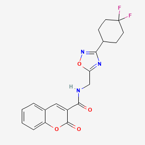 molecular formula C19H17F2N3O4 B2472280 N-((3-(4,4-difluorocyclohexyl)-1,2,4-oxadiazol-5-yl)methyl)-2-oxo-2H-chromene-3-carboxamide CAS No. 2034333-97-4
