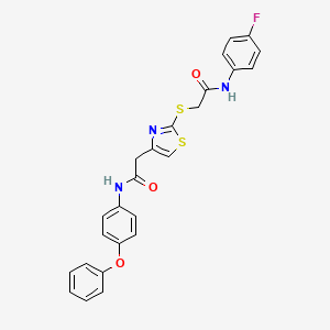 molecular formula C25H20FN3O3S2 B2472330 N-(4-fluorophenyl)-2-((4-(2-oxo-2-((4-phenoxyphenyl)amino)ethyl)thiazol-2-yl)thio)acetamide CAS No. 941980-72-9