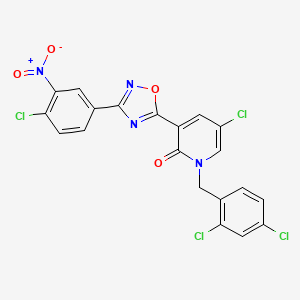 molecular formula C20H10Cl4N4O4 B2472334 5-chloro-3-[3-(4-chloro-3-nitrophenyl)-1,2,4-oxadiazol-5-yl]-1-(2,4-dichlorobenzyl)-2(1H)-pyridinone CAS No. 477858-12-1