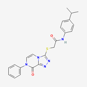 molecular formula C22H21N5O2S B2472337 2-({8-oxo-7-phenyl-7H,8H-[1,2,4]triazolo[4,3-a]pyrazin-3-yl}sulfanyl)-N-[4-(propan-2-yl)phenyl]acetamide CAS No. 1242912-67-9