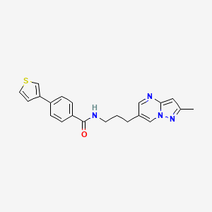 molecular formula C21H20N4OS B2472404 N-(3-(2-methylpyrazolo[1,5-a]pyrimidin-6-yl)propyl)-4-(thiophen-3-yl)benzamide CAS No. 1797084-95-7