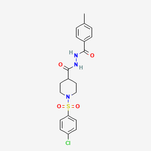 molecular formula C20H22ClN3O4S B2472407 N'-[1-(4-chlorobenzenesulfonyl)piperidine-4-carbonyl]-4-methylbenzohydrazide CAS No. 477872-85-8