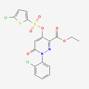 molecular formula C17H12Cl2N2O6S2 B2472453 Ethyl 1-(2-chlorophenyl)-4-(((5-chlorothiophen-2-yl)sulfonyl)oxy)-6-oxo-1,6-dihydropyridazine-3-carboxylate CAS No. 899728-87-1
