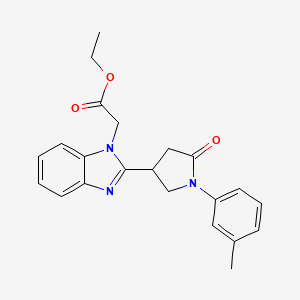 molecular formula C22H23N3O3 B2472481 ethyl 2-{2-[1-(3-methylphenyl)-5-oxopyrrolidin-3-yl]-1H-1,3-benzodiazol-1-yl}acetate CAS No. 912897-29-1