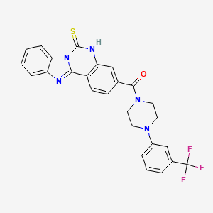 molecular formula C26H20F3N5OS B2472530 5-{4-[3-(trifluoromethyl)phenyl]piperazine-1-carbonyl}-8,10,17-triazatetracyclo[8.7.0.0^{2,7}.0^{11,16}]heptadeca-1(17),2,4,6,11(16),12,14-heptaene-9-thione CAS No. 688792-48-5