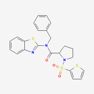 molecular formula C23H21N3O3S3 B2472537 N-(benzo[d]thiazol-2-yl)-N-benzyl-1-(thiophen-2-ylsulfonyl)pyrrolidine-2-carboxamide CAS No. 1098646-86-6