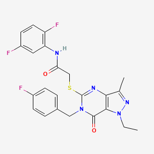 molecular formula C23H20F3N5O2S B2472551 N-(2,5-difluorophenyl)-2-({1-ethyl-6-[(4-fluorophenyl)methyl]-3-methyl-7-oxo-1H,6H,7H-pyrazolo[4,3-d]pyrimidin-5-yl}sulfanyl)acetamide CAS No. 1358831-14-7