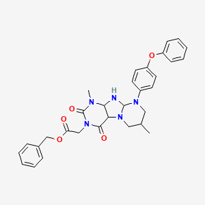 benzyl 2-[1,7-dimethyl-2,4-dioxo-9-(4-phenoxyphenyl)-1H,2H,3H,4H,6H,7H,8H,9H-pyrimido[1,2-g]purin-3-yl]acetate