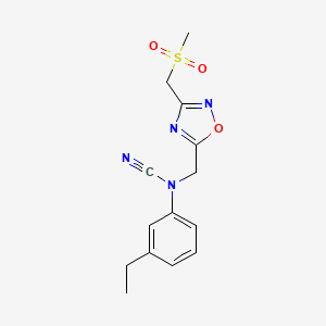 molecular formula C14H16N4O3S B2472631 N-cyano-3-ethyl-N-{[3-(methanesulfonylmethyl)-1,2,4-oxadiazol-5-yl]methyl}aniline CAS No. 1424570-58-0