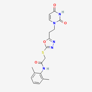 molecular formula C18H19N5O4S B2472784 N-(2,6-dimethylphenyl)-2-((5-(2-(2,4-dioxo-3,4-dihydropyrimidin-1(2H)-yl)ethyl)-1,3,4-oxadiazol-2-yl)thio)acetamide CAS No. 1105244-99-2