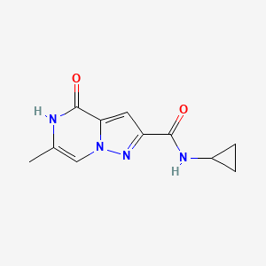 molecular formula C11H12N4O2 B2472823 N-cyclopropyl-6-methyl-4-oxo-4,5-dihydropyrazolo[1,5-a]pyrazine-2-carboxamide CAS No. 2108941-75-7