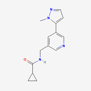 molecular formula C14H16N4O B2472848 N-((5-(1-methyl-1H-pyrazol-5-yl)pyridin-3-yl)methyl)cyclopropanecarboxamide CAS No. 2309542-89-8