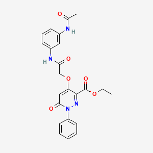molecular formula C23H22N4O6 B2472875 Ethyl 4-(2-((3-acetamidophenyl)amino)-2-oxoethoxy)-6-oxo-1-phenyl-1,6-dihydropyridazine-3-carboxylate CAS No. 886952-42-7