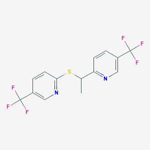 molecular formula C14H10F6N2S B2472894 5-(Trifluoromethyl)-2-(1-{[5-(trifluoromethyl)pyridin-2-yl]sulfanyl}ethyl)pyridine CAS No. 1092345-95-3