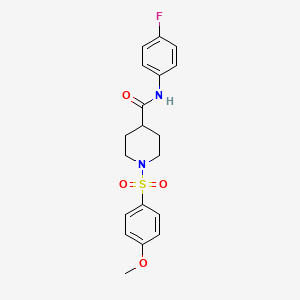 molecular formula C19H21FN2O4S B2472915 N-(4-FLUOROPHENYL)-1-(4-METHOXYBENZENESULFONYL)PIPERIDINE-4-CARBOXAMIDE CAS No. 593258-68-5