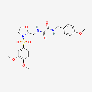 molecular formula C22H27N3O8S B2472918 N1-((3-((3,4-dimethoxyphenyl)sulfonyl)oxazolidin-2-yl)methyl)-N2-(4-methoxybenzyl)oxalamide CAS No. 868983-16-8