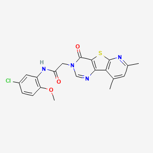 molecular formula C20H17ClN4O3S B2472931 N-(5-chloro-2-methoxyphenyl)-2-(11,13-dimethyl-6-oxo-8-thia-3,5,10-triazatricyclo[7.4.0.02,7]trideca-1(9),2(7),3,10,12-pentaen-5-yl)acetamide CAS No. 946269-92-7