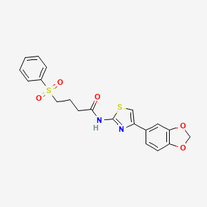 molecular formula C20H18N2O5S2 B2472945 N-(4-(benzo[d][1,3]dioxol-5-yl)thiazol-2-yl)-4-(phenylsulfonyl)butanamide CAS No. 941878-04-2
