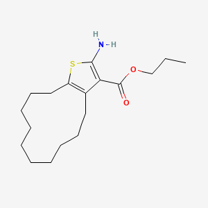 molecular formula C18H29NO2S B2472947 Propyl 2-amino-4,5,6,7,8,9,10,11,12,13-decahydrocyclododeca[b]thiophene-3-carboxylate CAS No. 350997-37-4