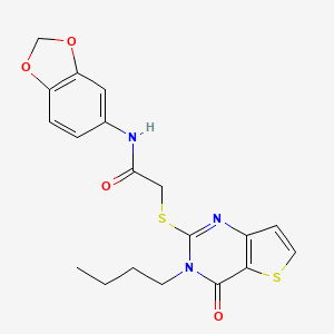 molecular formula C19H19N3O4S2 B2472948 N-(1,3-benzodioxol-5-yl)-2-[(3-butyl-4-oxo-3,4-dihydrothieno[3,2-d]pyrimidin-2-yl)sulfanyl]acetamide CAS No. 1260912-07-9
